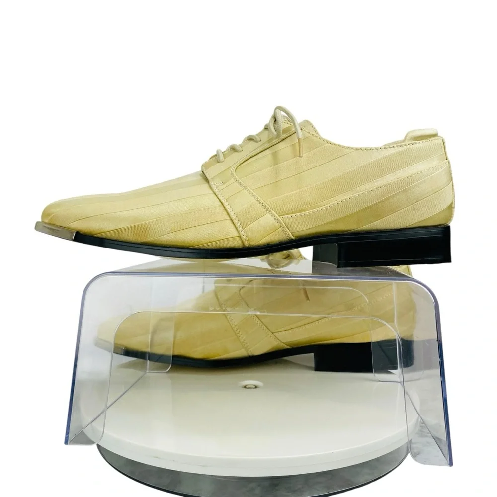 Hugo Vitelli Oxfords Men 15 Ivory Beige Groom Lace Up Formal Stripped Breathable